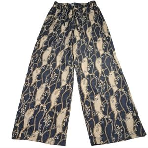 Metaphor Women's Beige & Black Floral Print Palazzo Pants 100% Please XL‎